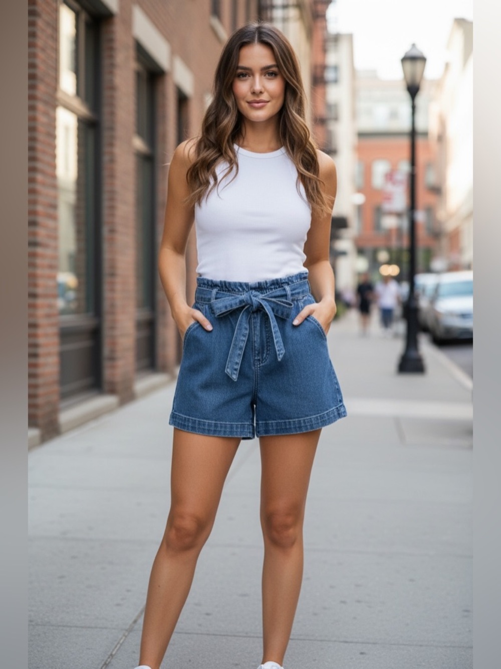 J. Crew Dark Blue Paperbag Waist Denim Shorts with Tie Women’s Size 24